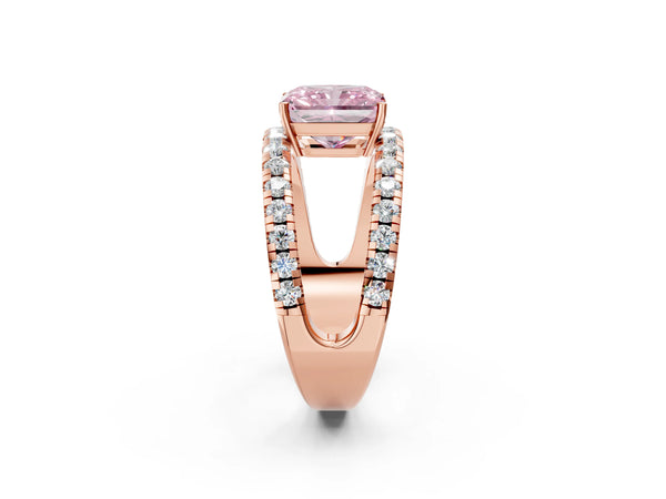 Rose gold Fancy Pink Radiant  Solitaire Split Shank Pave Diamond Ring