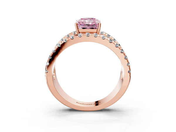 Rose gold Fancy Pink Radiant  Solitaire Split Shank Pave Diamond Ring