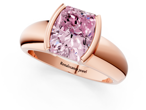 Rose gold Fancy Pink Radiant  Solitaire Tension Set Diamond Ring with Wide Band