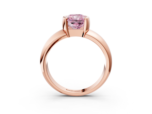 Rose gold Fancy Pink Radiant  Solitaire Tension Set Diamond Ring with Wide Band