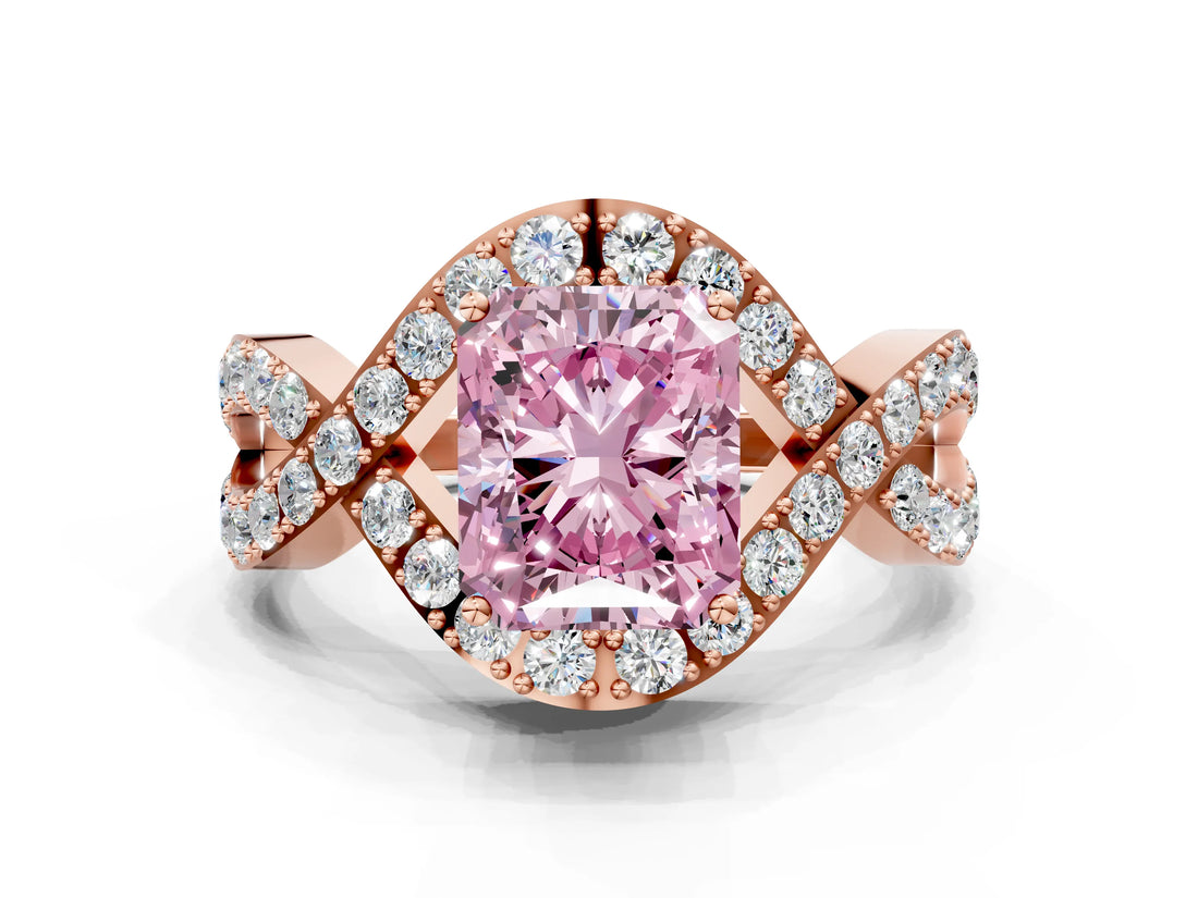 Rose gold Fancy Pink Radiant  Solitaire Twist Band Pavé Diamond Engagement Ring_32