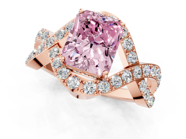 Rose Gold Radiant Cut Infinity Twist Engagement Ring Setting for Fancy Pink Center with Pave Ribbons