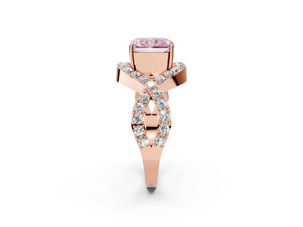 Rose Gold Radiant Cut Infinity Twist Engagement Ring Setting for Fancy Pink Center with Pave Ribbons