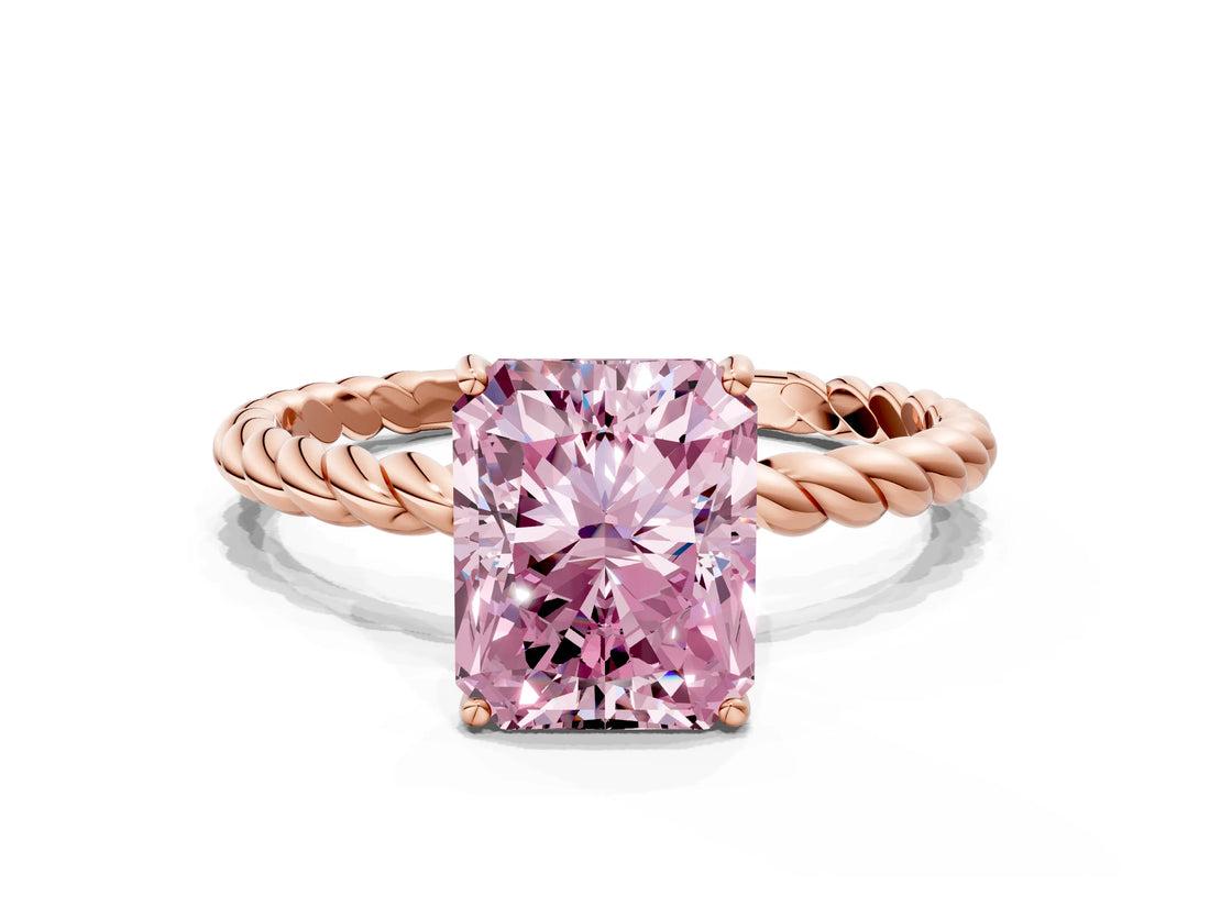 Rose gold Fancy Pink Radiant  Solitaire Twist Band Ring with Four-Prong Setting_67