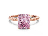 Rose gold Fancy Pink Radiant  Solitaire Twist Band Ring with Four-Prong Setting_67