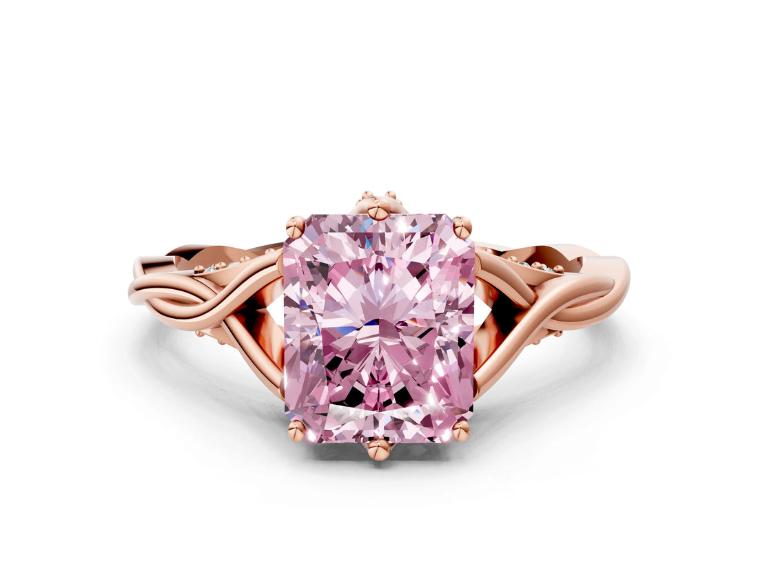 Rose gold Fancy Pink Radiant  Solitaire Twist Band Six-Prong Setting