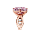 Rose gold Fancy Pink Radiant  Solitaire Twist Band with Leaf Prong Setting