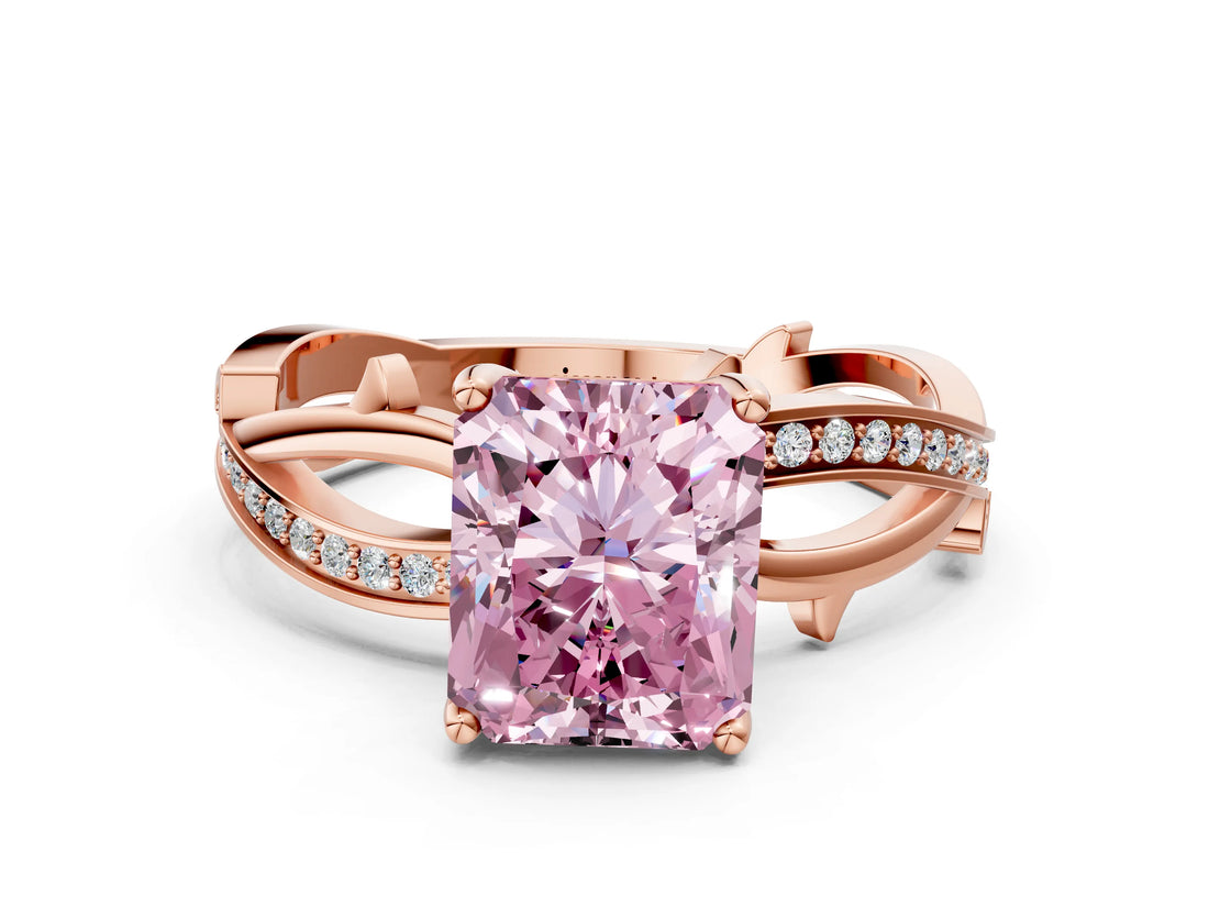 Rose gold Fancy Pink Radiant  Solitaire Twist Band with Pavé Accents and Four-Prong Setting_25