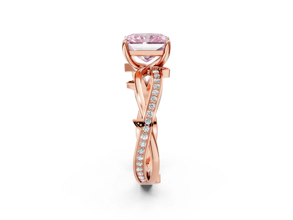 Rose Gold Radiant Cut Crossover Twist Pave Engagement Ring Setting for Fancy Pink Center