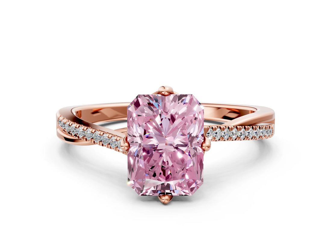 Rose gold Fancy Pink Radiant  Solitaire Twist Band with Pavé Diamonds and Four-Prong Setting_53