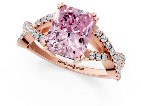 Rose gold Fancy Pink Radiant  Solitaire Twist Band with Pavé Setting and Four-Prong Setting_32