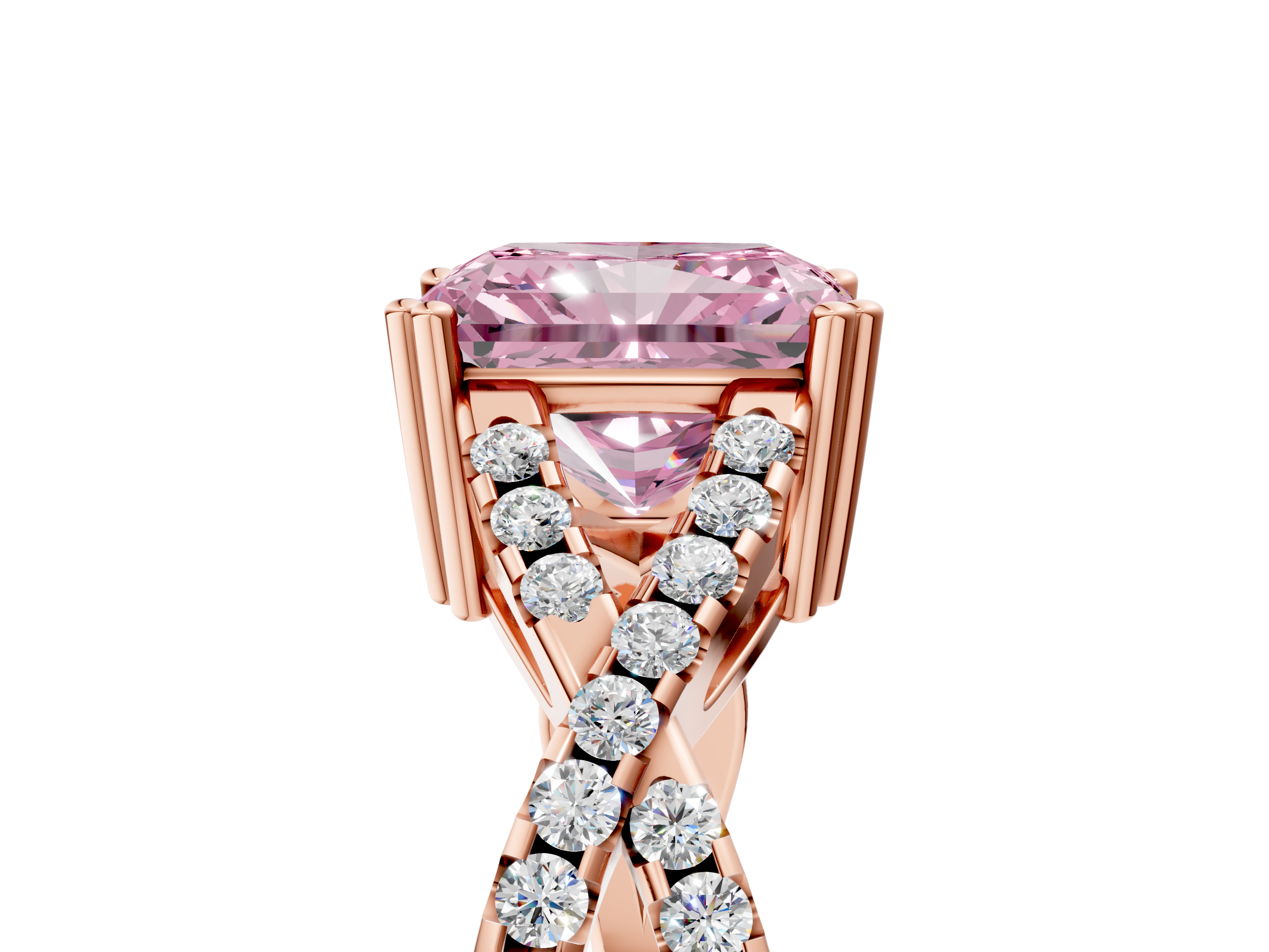 Rose gold Fancy Pink Radiant  Solitaire Twist Band with Pavé Setting and Four-Prong Setting_36