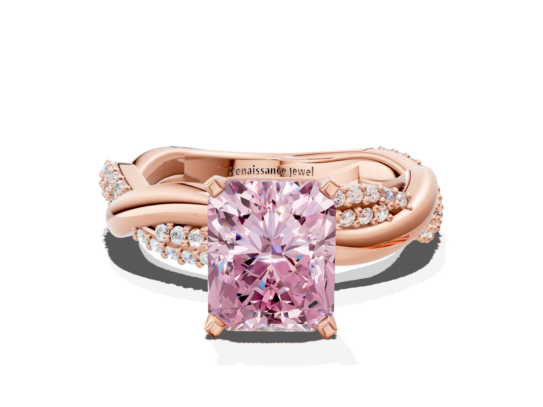 Rose gold Fancy Pink Radiant  Solitaire Twist Band with Pave Prong Setting_38
