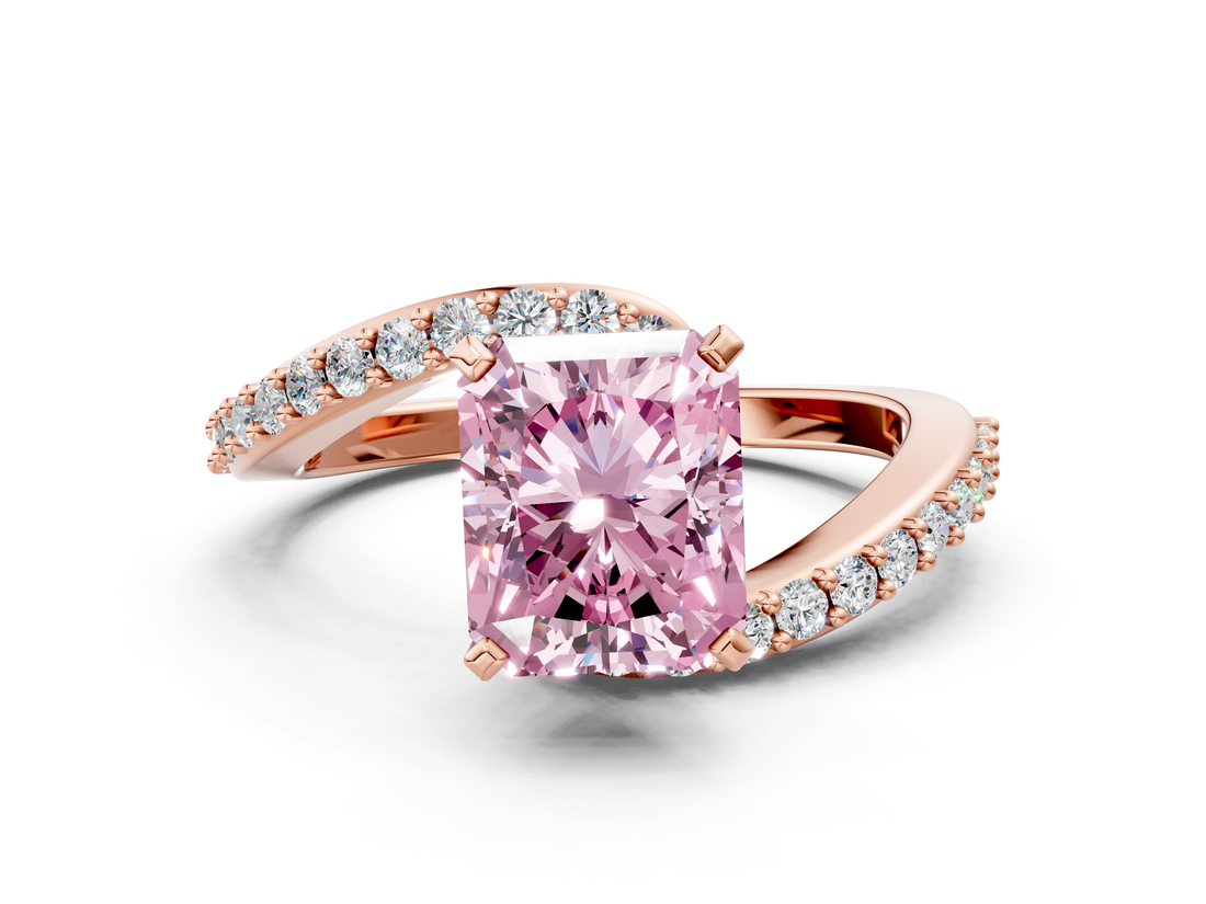 Rose gold Fancy Pink Radiant  Solitaire Twist Band with Pave Set Diamonds and Four-Prong Setting_114