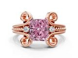 Rose gold Fancy Pink Radiant  Solitaire Twisted Band Scroll Prong Ring_28