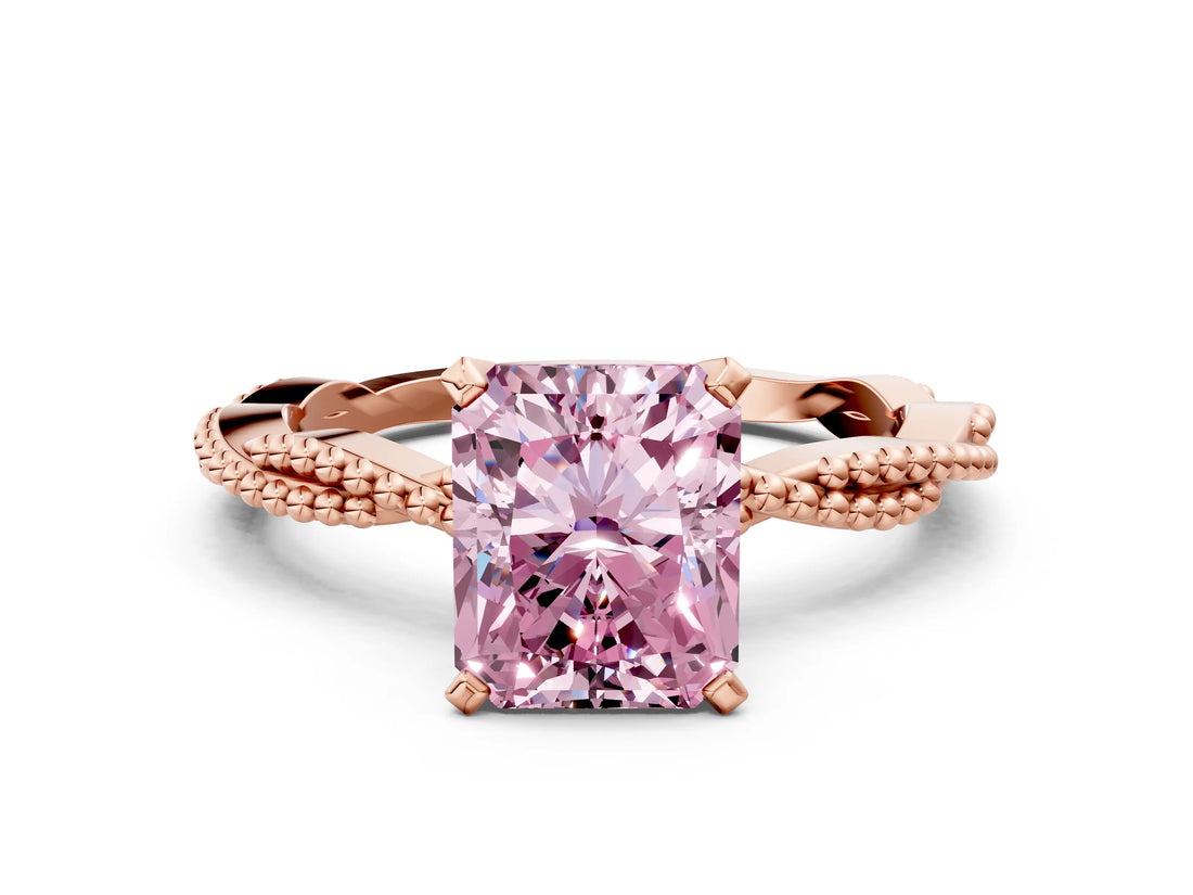 Rose gold Fancy Pink Radiant  Solitaire Twisted Band with Bead Prong Setting_394