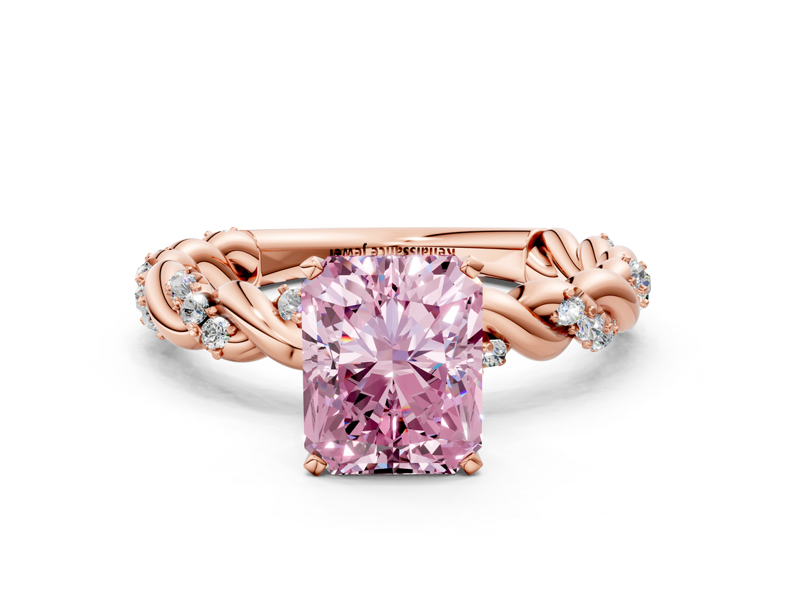Rose gold Fancy Pink Radiant  Solitaire Twisted Band with Pavé Accents and Four-Prong Setting_3