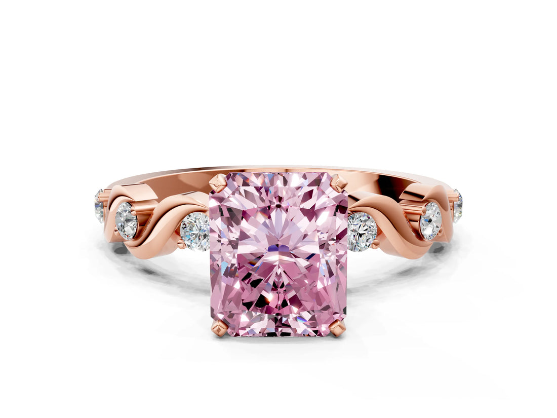 Rose gold Fancy Pink Radiant  Solitaire Twisted Band with Prong Setting