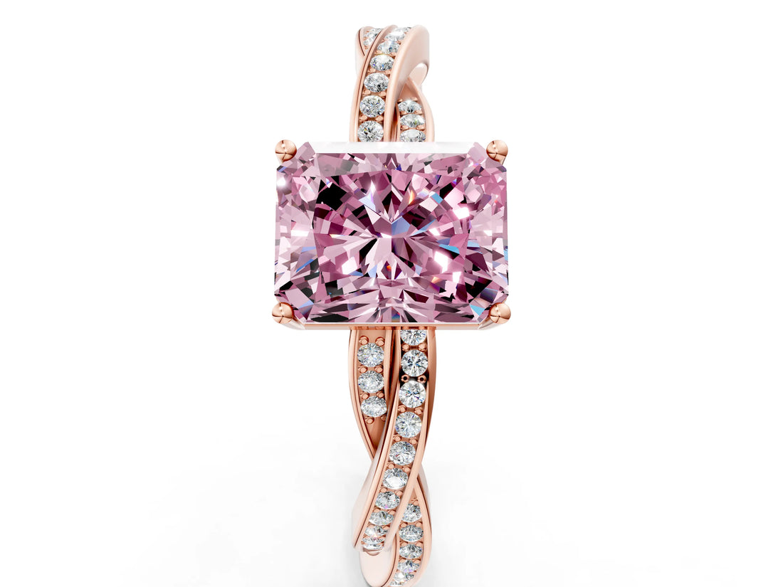 Rose gold Fancy Pink Radiant  Solitaire Twisted Pave Diamond Ring with Four-Prong Setting_12