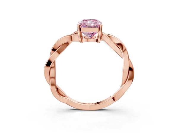 Rose gold Fancy Pink Radiant  Solitaire Twisted Pave Diamond Ring with Four-Prong Setting