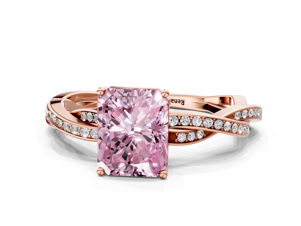 Rose gold Fancy Pink Radiant  Solitaire Twisted Pave Diamond Ring with Four-Prong Setting