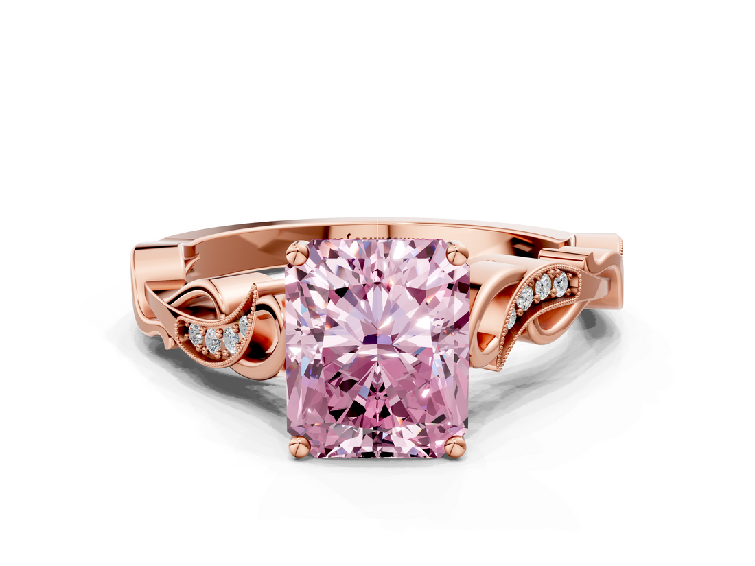 Rose gold Fancy Pink Radiant  Solitaire Vine Band with Milgrain Prong Setting_3