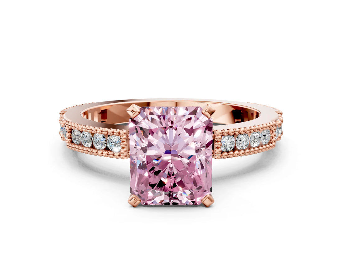 Rose gold Fancy Pink Radiant  Solitaire with Pavé Band and Four-Prong Setting_289
