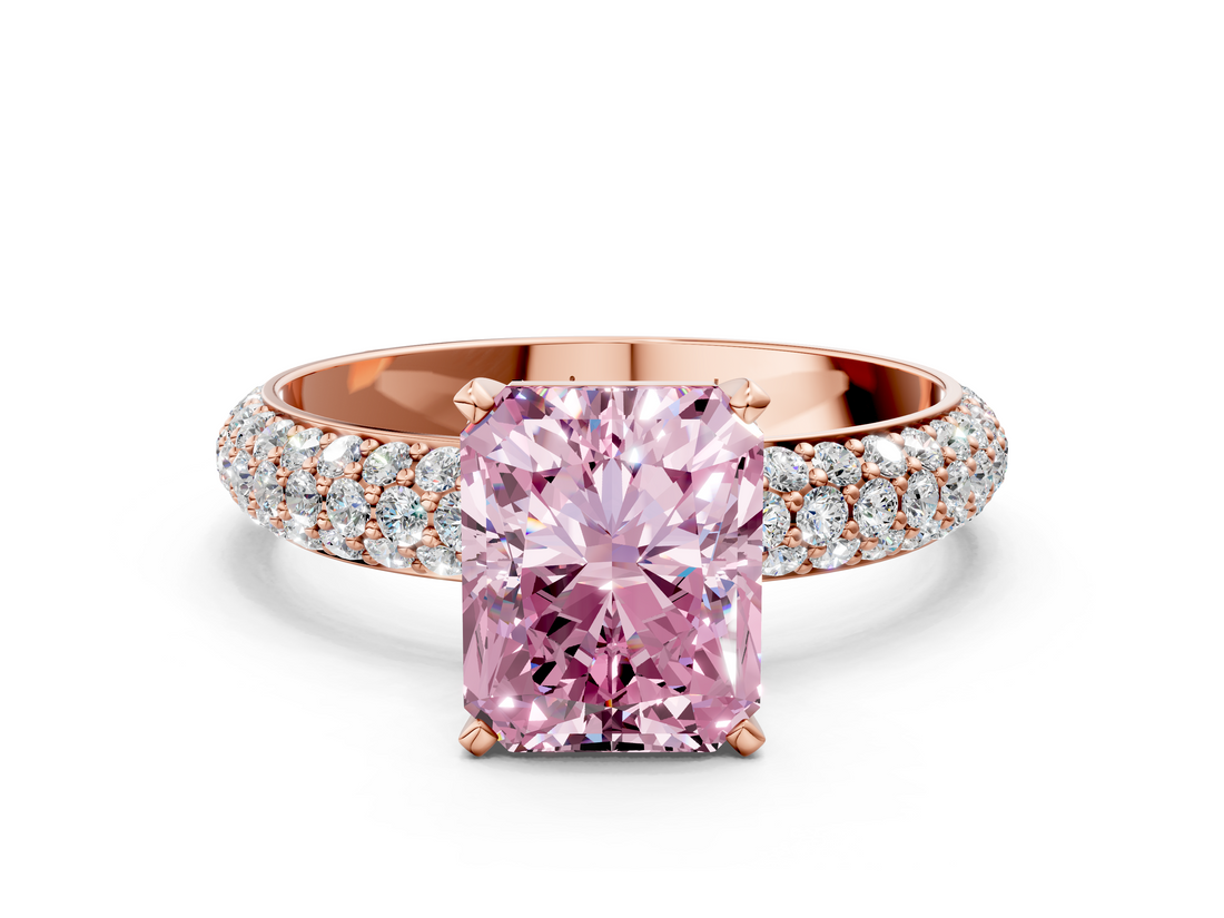 Rose gold Fancy Pink Radiant  Solitaire with Pave Band and Four-Prong Setting_3