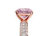 Rose gold Fancy Pink Radiant  Solitaire with Pave Band and Four-Prong Setting_8