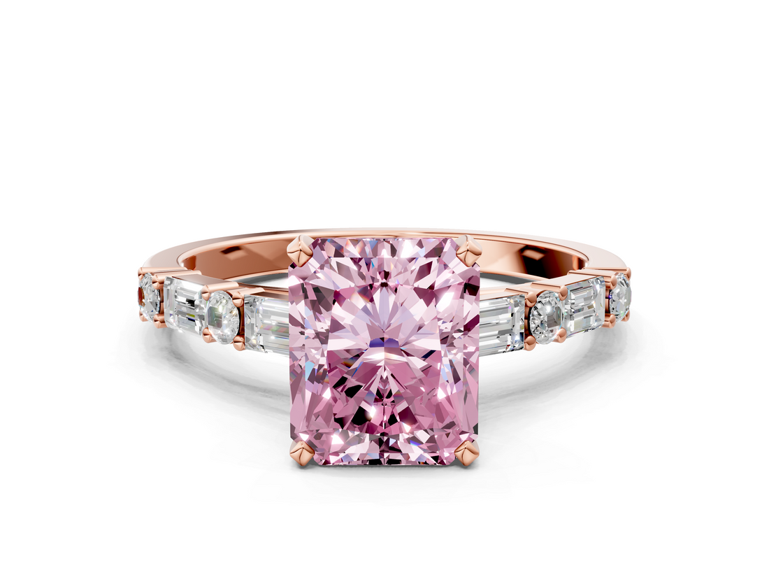 Rose gold Fancy Pink Radiant  Solitaire with Side Baguettes and Channel Set Band_45