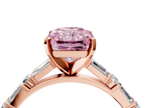 Rose gold Fancy Pink Radiant  Solitaire with Side Baguettes and Channel Set Band_49