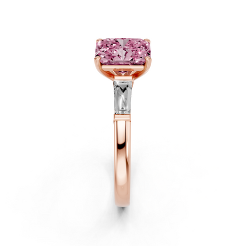 Rose gold Fancy Pink Radiant  Solitaire with Tapered Baguette Side Stones on a Classic Band with Four-Prong Setting_1