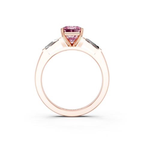 Rose gold Fancy Pink Radiant  Solitaire with Tapered Baguette Side Stones on a Classic Band with Four-Prong Setting_2