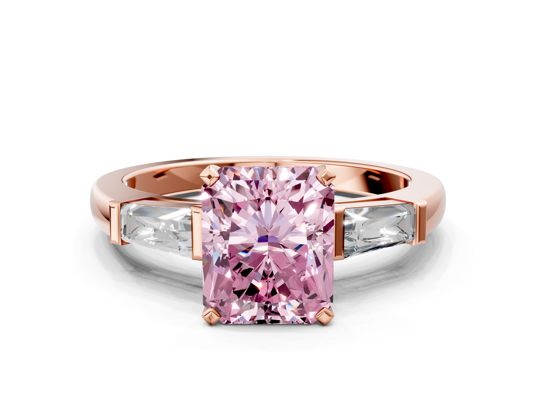 Rose gold Fancy Pink Radiant  Solitaire with Tapered Baguette Side Stones on a Classic Band with Four-Prong Setting_85