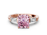 Rose gold Fancy Pink Radiant  Solitaire with Tapered Baguette Side Stones on a Classic Band with Four-Prong Setting_85