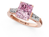 Rose gold Fancy Pink Radiant  Solitaire with Tapered Baguette Side Stones on a Classic Band with Four-Prong Setting_86
