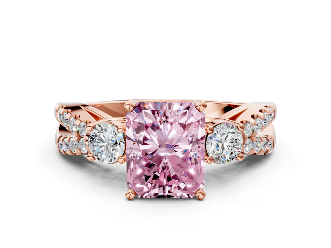 Rose gold Fancy Pink Radiant  Three-Stone Diamond Ring with Pavé Split Shank and Four-Prong Setting_79