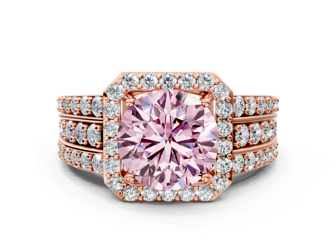 Rose gold Fancy Pink Round -Cut Halo Diamond Ring with Split Shank and Four-Prong Setting_18