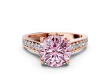 Rose gold Fancy Pink Round  Brilliant Cut Diamond Engagement Ring with Pavé Band and Four-Prong Setting_29