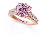 Rose gold Fancy Pink Round  Brilliant Cut Diamond Engagement Ring with Pavé Band and Four-Prong Setting_30