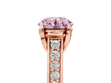 Rose gold Fancy Pink Round  Brilliant Cut Diamond Engagement Ring with Pavé Band and Four-Prong Setting_34