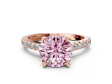 Rose gold Fancy Pink Round  Brilliant Diamond Solitaire with Pavé Band and Four-Prong Setting 1
