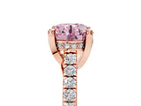 Rose gold Fancy Pink Round  Brilliant Diamond Solitaire with Pavé Band and Four-Prong Setting