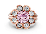 Rose gold Fancy Pink Round  Brilliant Flower Halo Diamond Split Shank Ring_105