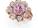 Rose gold Fancy Pink Round  Brilliant Flower Halo Diamond Split Shank Ring_106