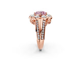 Rose gold Fancy Pink Round  Brilliant Flower Halo Diamond Split Shank Ring_107