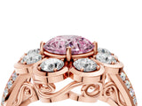 Rose gold Fancy Pink Round  Brilliant Flower Halo Diamond Split Shank Ring_109