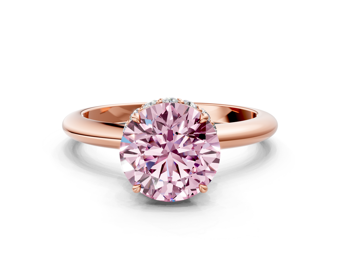 Rose gold Fancy Pink Round  Brilliant Solitaire Engagement Ring with Six-Prong Setting and Classic Band