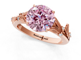 Rose gold Fancy Pink Round  Brilliant Solitaire with Leaf Motif Band and Four-Prong Setting_34