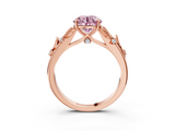 Rose gold Fancy Pink Round  Brilliant Solitaire with Leaf Motif Band and Four-Prong Setting_36